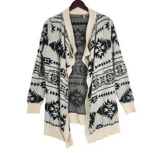 Love Culture Black and Cream Geometric Cardigan Open Front Medium Aztec Knit